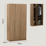 MARIAN 90cm 3 Door Wardrobe-Oak - Image 4