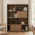 FLAVIO 120cm Sliding Door Display Cabinet-Dark Oak