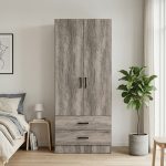 ALVA 75cm 2 Door 2 Drawer Wardrobe With Key Lock-Black Ash