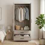 ALVA 75cm 2 Door 2 Drawer Wardrobe With Key Lock-Black Ash - Image 3