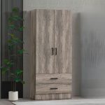 ALVA 75cm 2 Door 2 Drawer Wardrobe With Key Lock-Black Ash - Image 2