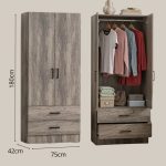 ALVA 75cm 2 Door 2 Drawer Wardrobe With Key Lock-Black Ash - Image 4