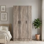 ALVA 90cm 3 Drawer Wardrobe With Key Lock-Black Ash