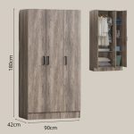 ALVA 90cm 3 Drawer Wardrobe With Key Lock-Black Ash - Image 4