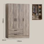 ALVA 120cm 3 Door 2 Drawer Wardrobe-Black Ash - Image 3