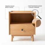 B12 Solid Ash Wood 1 Drawer Bedside Table-Natural - Image 8