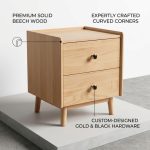 B13 Solid Ash 2 Drawers Bedside Table-Natural - Image 8