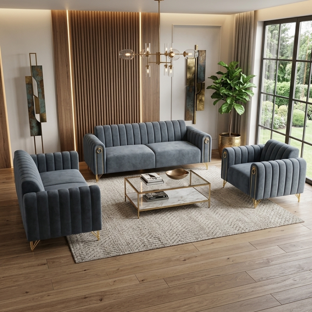 BIANCA GREY-1 BIANCA 123 Seater Pet Friendly Sofa Set-Grey - Image 1