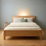 CARDIFF Solid Ash Wood Ambient Light Bed Frame-Natural