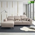 CATANIA 3 Seater L Shape Sofa With Adjustable Headrest-Beige