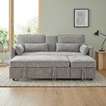 FABIAN 3 Seater XL Size Sofa Bed-Light Grey - Image 2