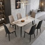 GRANO 6 Seater Sintered Stone Dining Set-Beige - Image 2