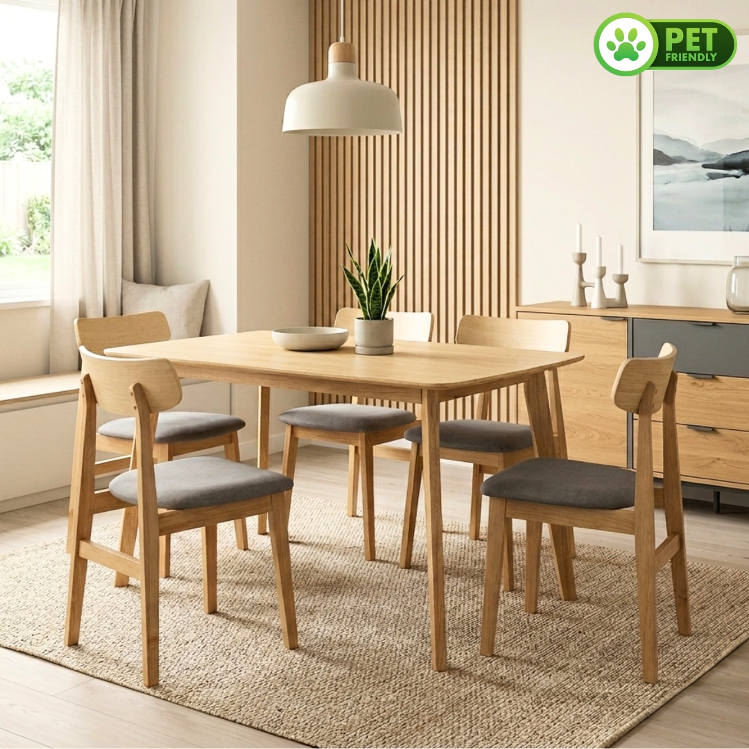 LINDA 4C NTR-2 LINDA 4 Seater Pet Friendly Dining Set-Natural - Image 1