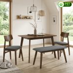 LINDA 4 Seater With Bench Pet Friendly Dining Set-Walnut - Image 2