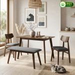 LINDA 4 Seater With Bench Pet Friendly Dining Set-Walnut