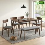 LINDA 6 Seater With Bench Pet Friendly Dining Set-Walnut