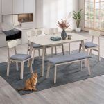 LINDA 6 Seater With Bench Pet Friendly Dining Set-White Wash - Image 2