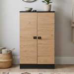 LIVIO 2 Door Shoe Cabinet-Oak+Black
