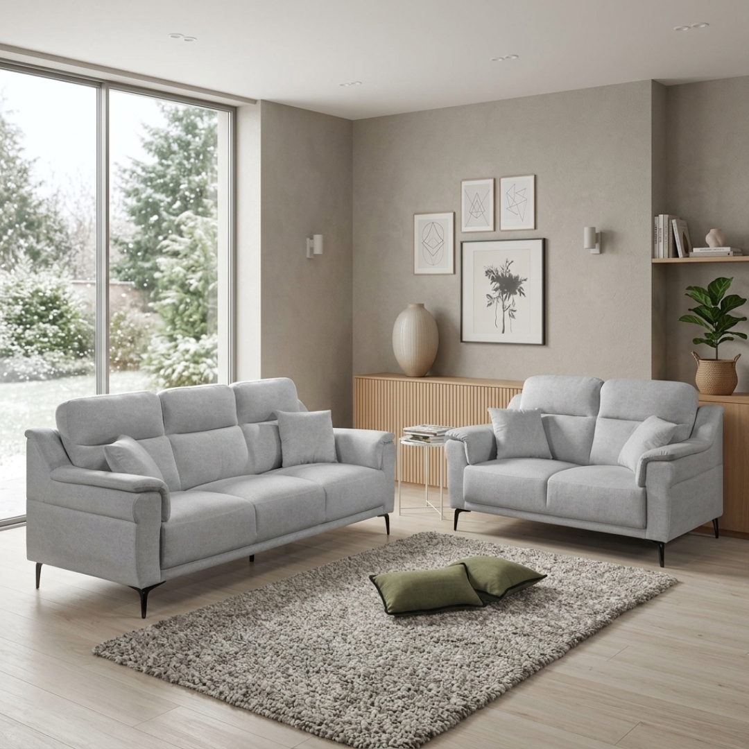 LUCERNE 5906 LUCERNE 2 + 3 Seater Set Sofa-Light Grey - Image 1