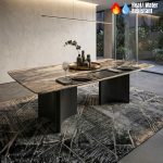 MARBELLA 140-180cm Boat Shaped Crystal Marble Table-Brown