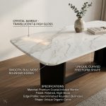 MARBELLA 140-180cm Boat Shaped Crystal Marble Table-White - Image 3