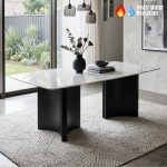 MARBELLA 140-180cm Boat Shaped Crystal Marble Table-White