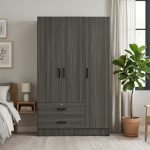 MESMIRA 120cm 3 Door 2 Drawer Wardrobe With Key Lock-Grey Oak