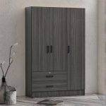 MESMIRA 120cm 3 Door 2 Drawer Wardrobe With Key Lock-Grey Oak - Image 2