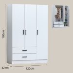 MESMIRA 120cm 3 Door 2 Drawer Wardrobe With Key Lock-White - Image 4