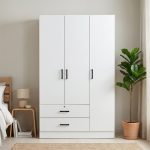 MESMIRA 120cm 3 Door 2 Drawer Wardrobe With Key Lock-White