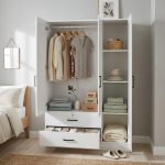 MESMIRA 120cm 3 Door 2 Drawer Wardrobe With Key Lock-White - Image 3