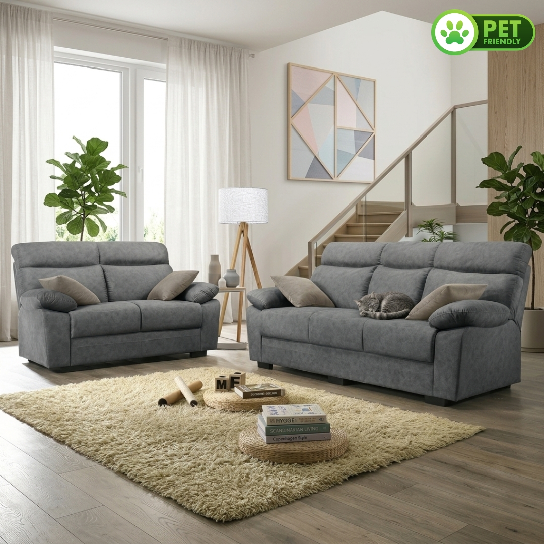 Malaga 5496 SOFA MALAGA 2+3 Seater Pet Friendly Sofa Set-Grey - Image 1
