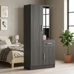 OLIVA 80cm Multi Storage Wardrobe With Key Lock-Grey - Image 2