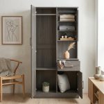 OLIVA 80cm Multi Storage Wardrobe With Key Lock-Grey - Image 3