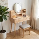SUVA 80cm Solid Ash Wood Dressing Table Set-Natural - Image 2