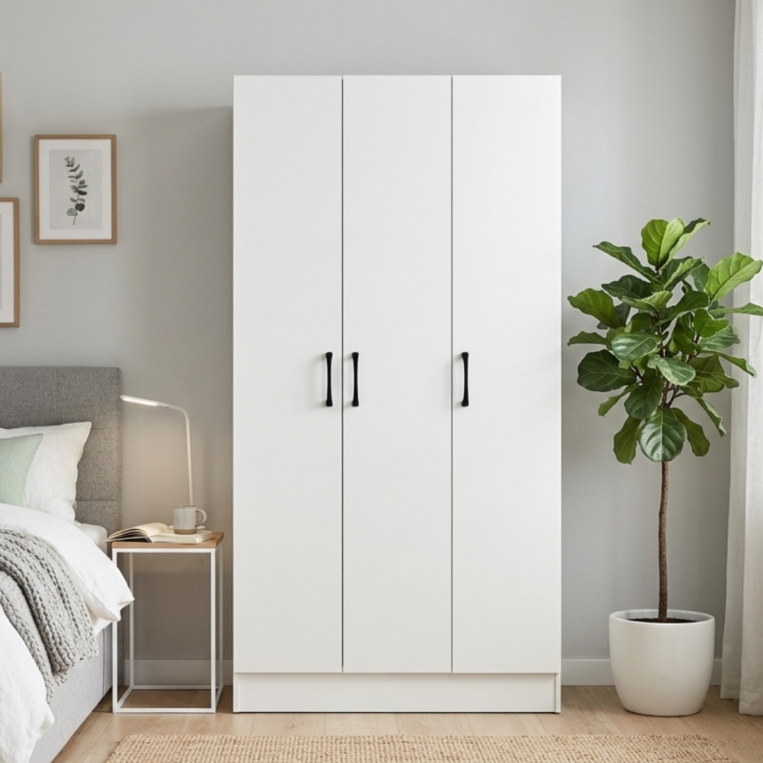 Salerno 3D SALERNO 3 Door Wardrobe-White - Image 1