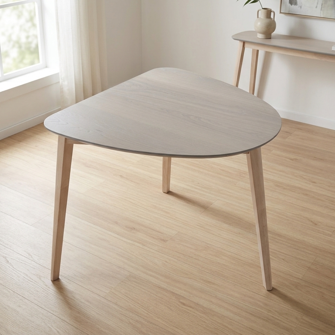 143032 STELLA-8 STELLA Triangle Shaped Wooden Dining Table-White Wash - Image 1