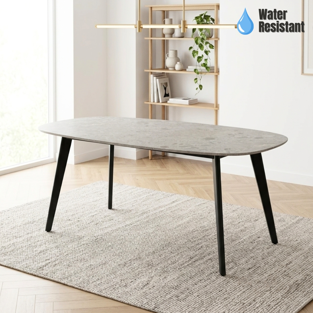 145192 SUVEA-1 SUVAE 160cm Peddle Shaped Melamine Dining Table-Grey - Image 1