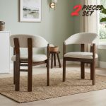[Set of 2] NANI Fleece Fabric Dining Arm Chair-Cocoa