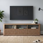 KOMAR 180cm 3 Flutter Doors TV Cabinet-Dark Oak
