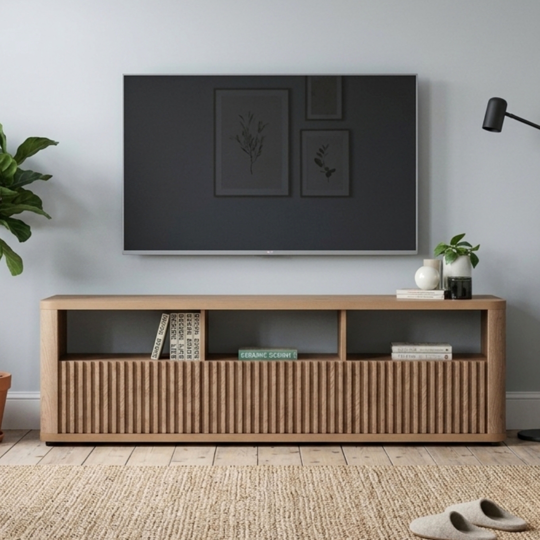 336119 KOMAR-1 KOMAR 180cm 3 Flutter Doors TV Cabinet-Dark Oak - Image 1