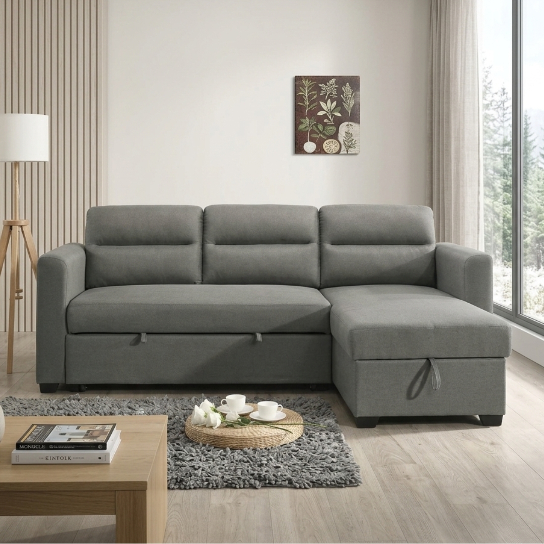 9030 STUCCO-2 STUCCO 3 Seater Storage Sofa Bed-Grey - Image 1