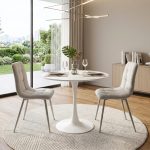 BECKI 2 Seater Sintered Stone Round Dining Set-Beige - Image 2