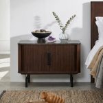 CALESTIAL Wooden Sliding Door Bedside Table-Walnut