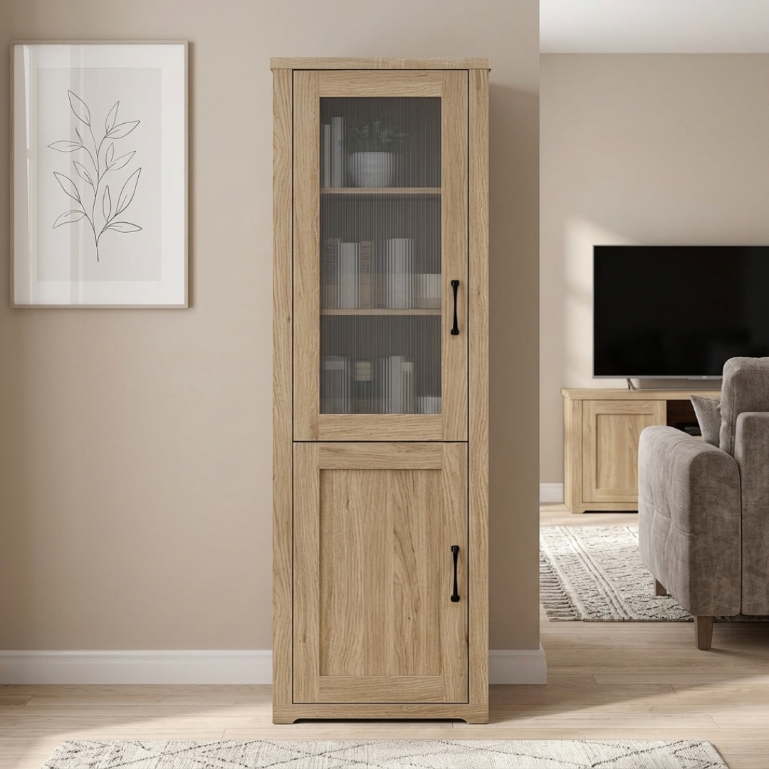 CAMBRIC DISPLAY-1 CAMBRIC 2 Door Display Cabinet-Dark Oak - Image 1