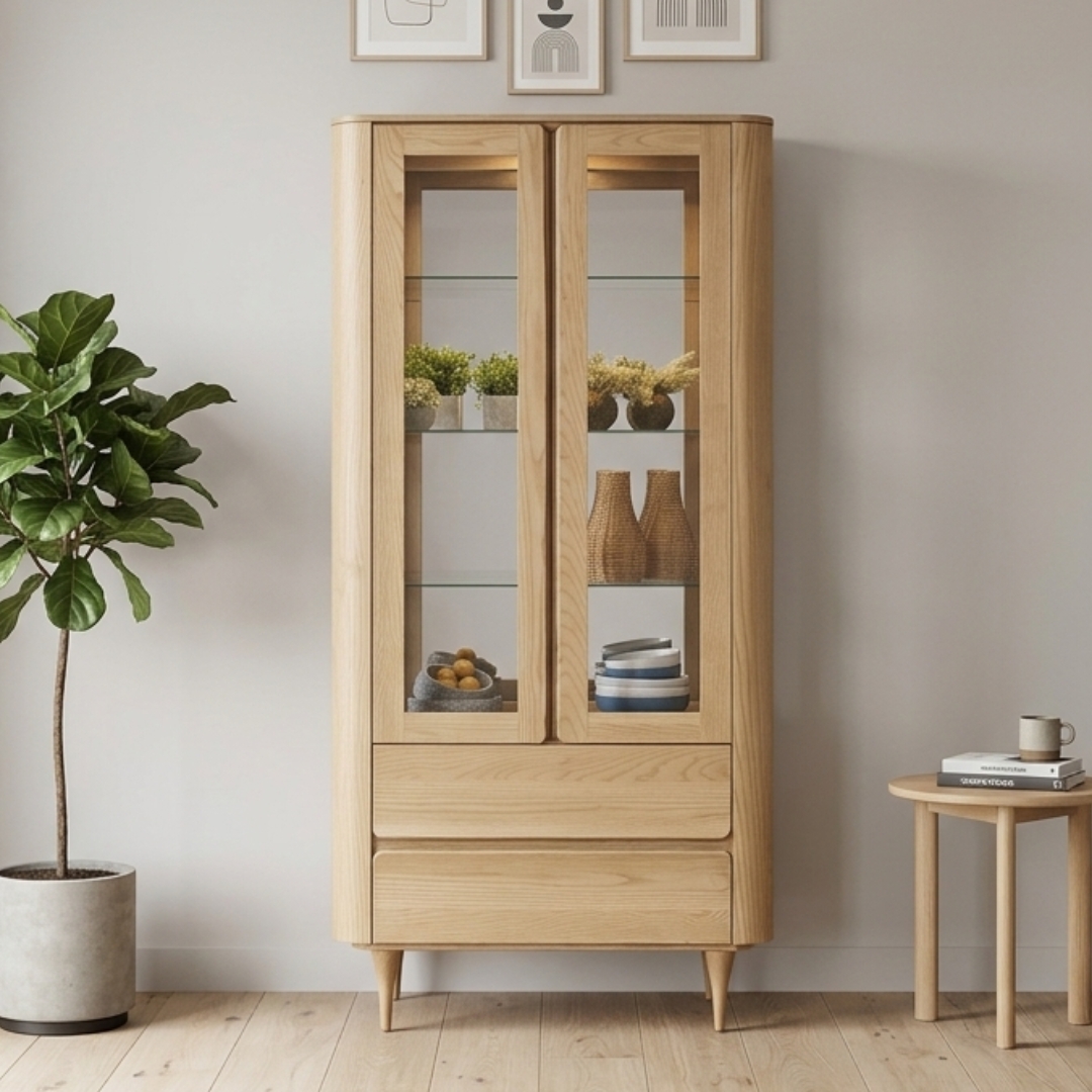 COSMO 6093 COSMO 2 Glass Door Display Cabinet-Natural - Image 1