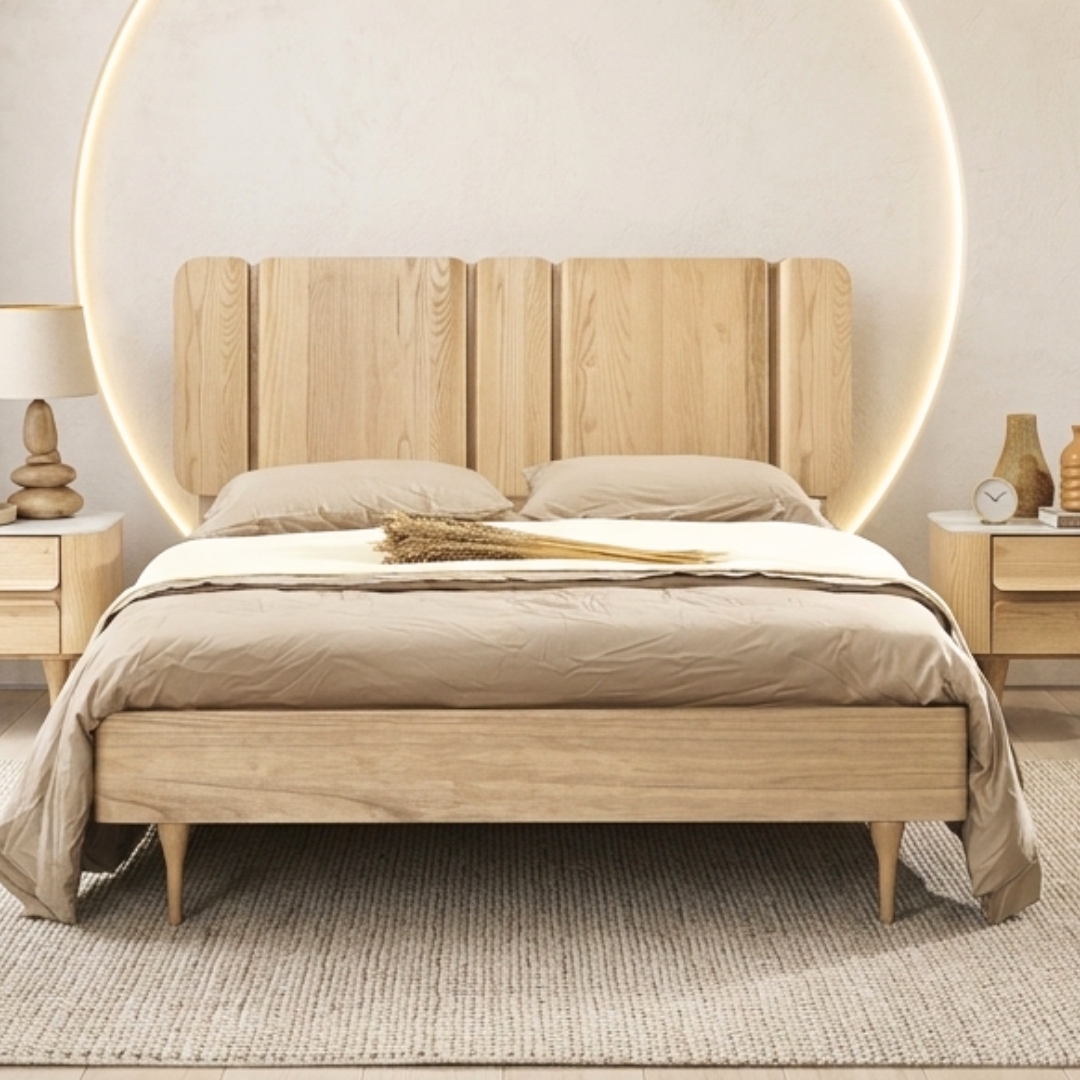COSMO bed- COSMO Wooden Queen And King Size Bedframe-Natural - Image 1