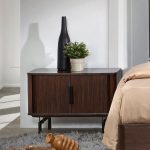 CALESTIAL Wooden Sliding Door Bedside Table-Walnut - Image 2