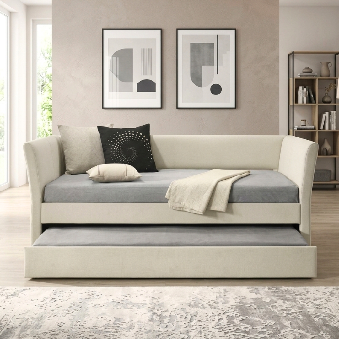 FREJUS 5958 FREJUS Single Size Day Bed with Trundle - Beige - Image 1