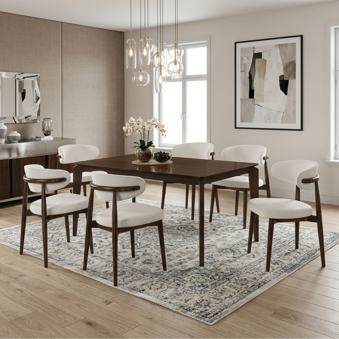 LIMESTONE 6S-1 LIMESTONE 6 Seater Full Solid Dining Set-Walnut - Image 1
